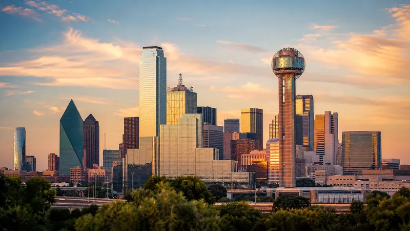 Downtown Dallas skyline at sunset, home of the Orthivaro Support Center